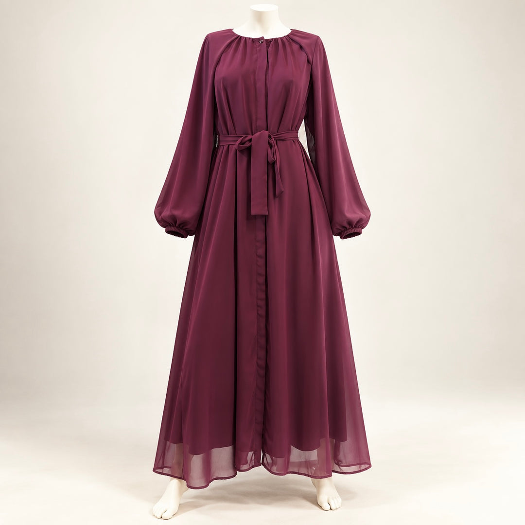 Chiffon-Abaya mit Bindegürtel und Innenkleid – Originalfoto